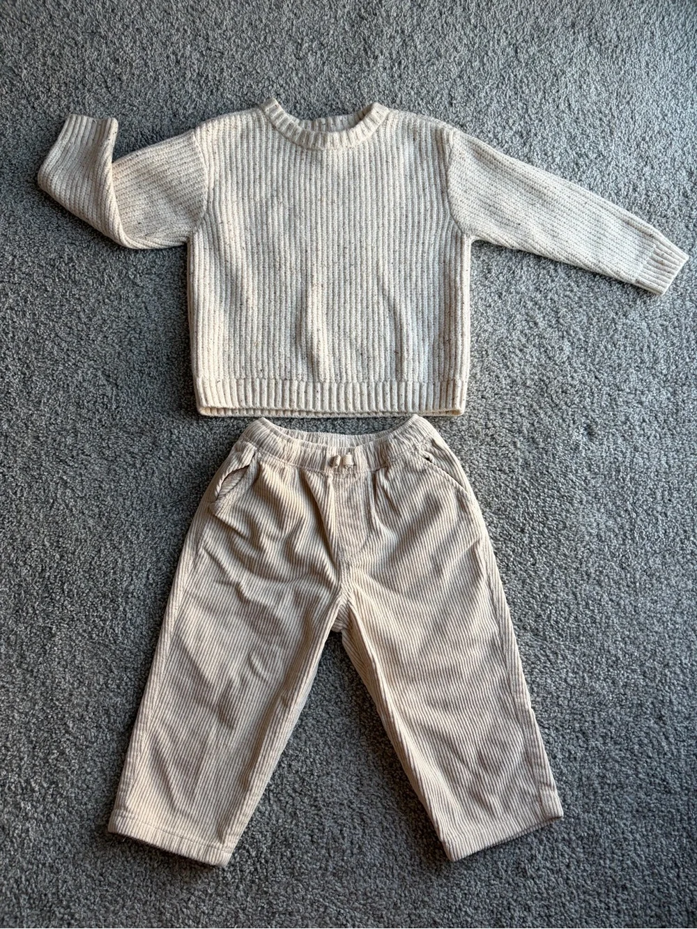 Old Navy Cream Ribbed Sweater & Zara Cream Corduroy Pants Set